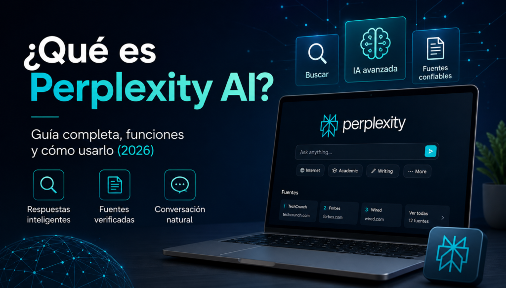 ¿Qué es Perplexity AI? Interfaz del buscador con inteligencia artificial que ofrece respuestas respaldadas por fuentes verificadas.